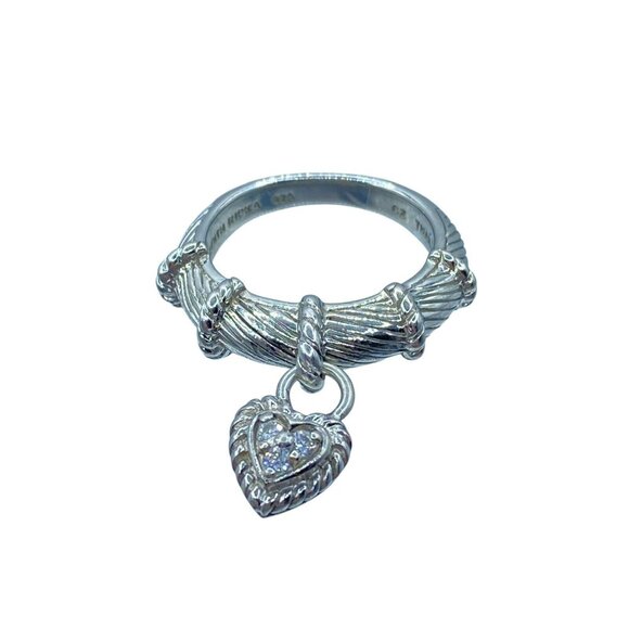 Judith Ripka Sterling Silver 925 Dangling Heart Diamonique Ring Size 7 Designer - Picture 3 of 12